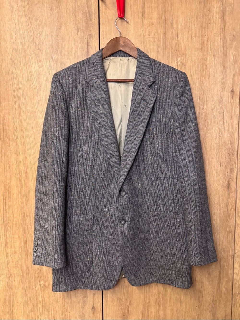 Givenchy VTG Mens Gray Wool Tweed Herringbone Dark Academia Preppy Blazer 42R